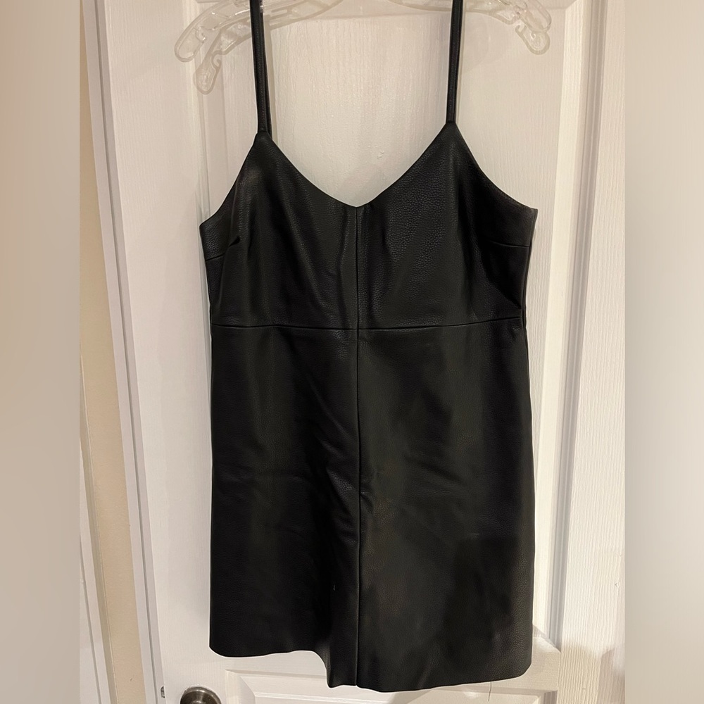 Spaghetti strap mini leather dress
